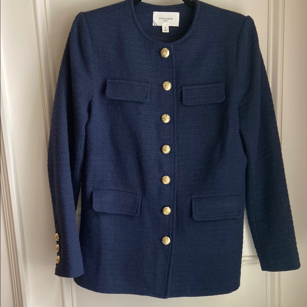 Pomander Place Navy Tweed Jennings Jacket, size medium
